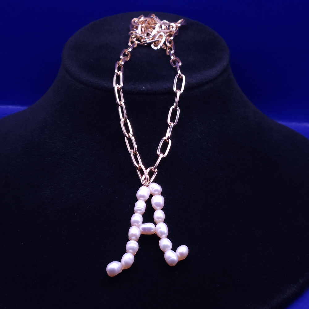 Pearl 'A' Pendant Necklace - Gold-tone Paperclip Chain